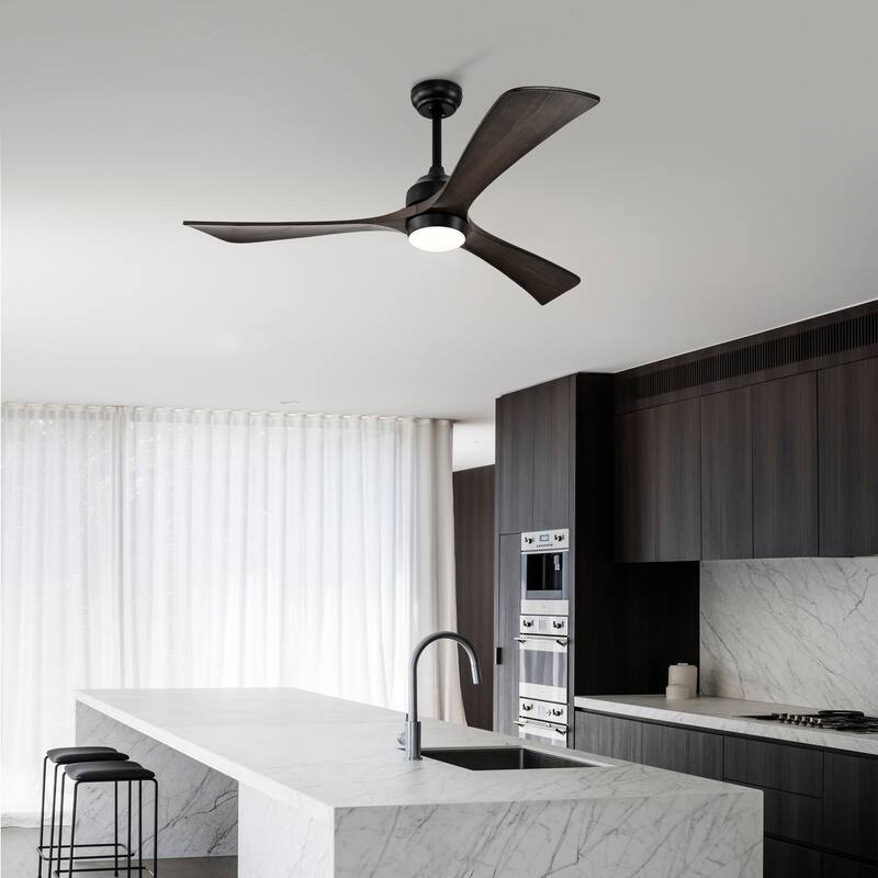 52 in. Smart Indoor Ceiling Fan with Integrated LED with 3 Wood Blade and Remote Control
