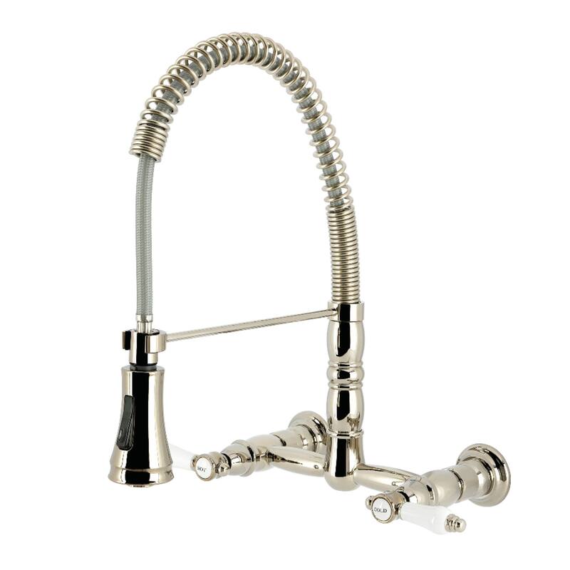 Kingston Brass Essex Double-Handle Wall-Mount Pre-Rinse Bridge Kitchen Faucet - Polished Nickel