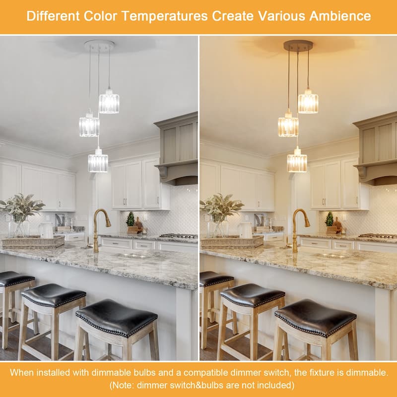 Modern 3-Light Crystal Chandelier, Kitchen Island Pendant Lights, Classic Semi Flush Mount Chandelier for Dining Room
