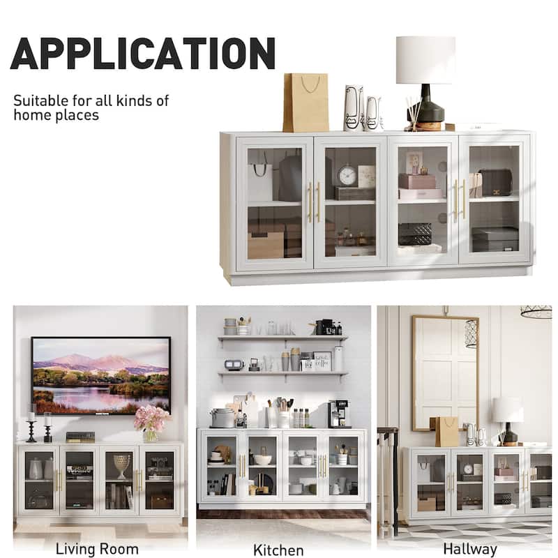 Modern Glass Door Buffet Cabinet with 4 Doors