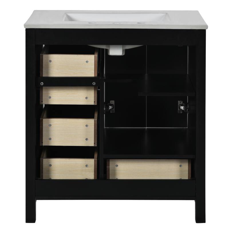 30-Inch Retro Style Bathroom Vanity with Ceramic Sink, 4 Drawers, Soft-Close Hinges, High-Quality MDF Construction