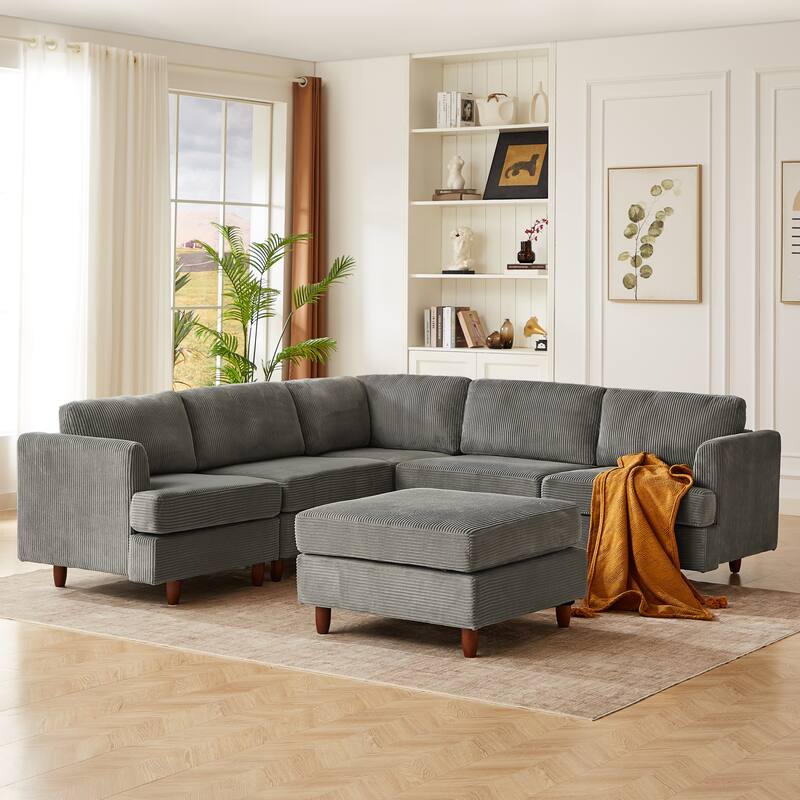 95.6" Corduroy Modular Sectional Sofa (6-Seater) with Sleeper Function