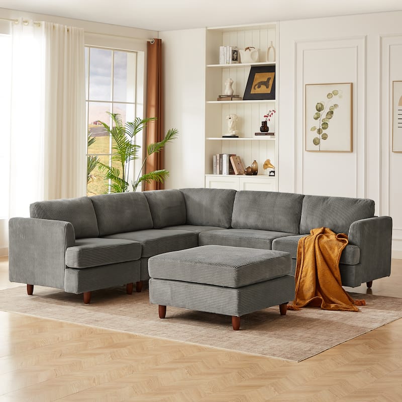 Roomfitters Modern Modular Sectional Sofa, 6-Seater Sleeper Couch with Upholstered Corduroy Design