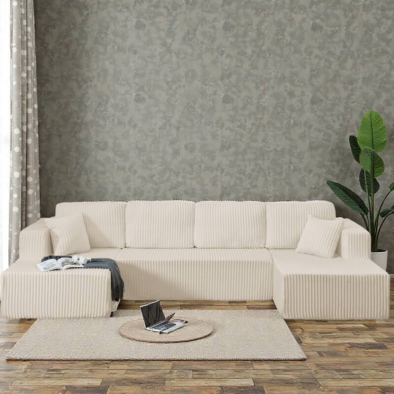 U Shaped Modular Sectional Sofa, Modern Minimalist Corduroy Compressed Couch, Sleeper Sofa for Living Room