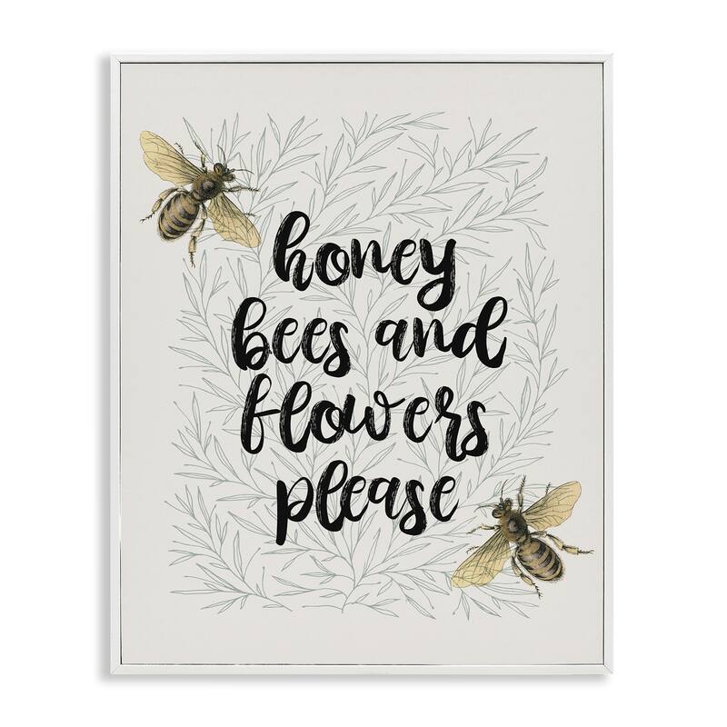 Stupell Honey Bees & Flowers Please Framed Giclee Art Design By Lil' Rue - 11 x 14 - White