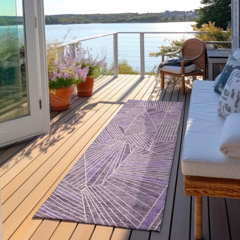 Machine Washable Indoor/ Outdoor Chantille Modern Mosaic Rug - Purple - 2'3" x 7'6"