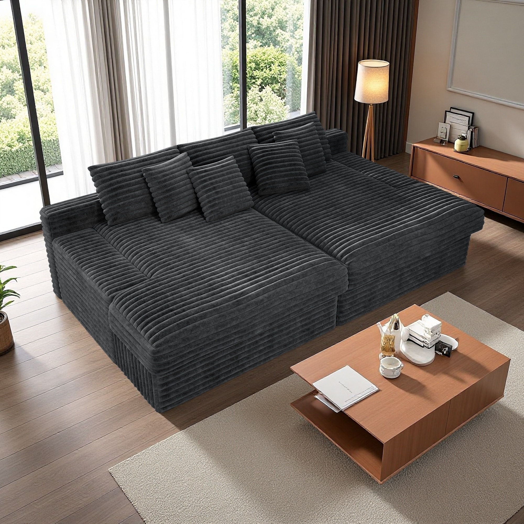 118.1" Plush Corduroy Modular Sectional Sofa, No Assembly, 2-Piece