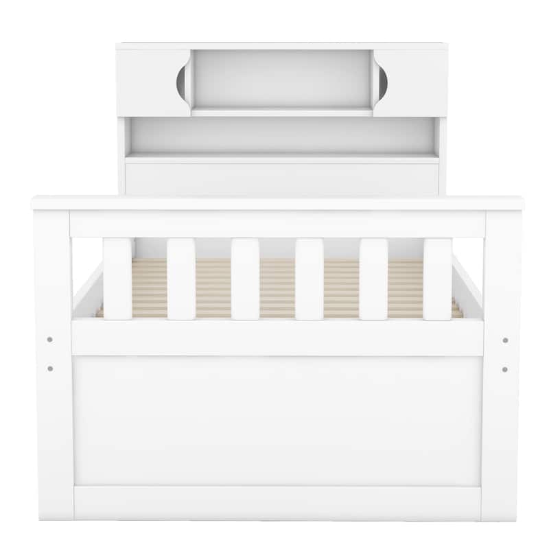 Twin Size Platform Bed with 4 Drawers, Bookcase Headboard, and Storage Shelves, Space-Saving Design, Sturdy and Quiet Frame