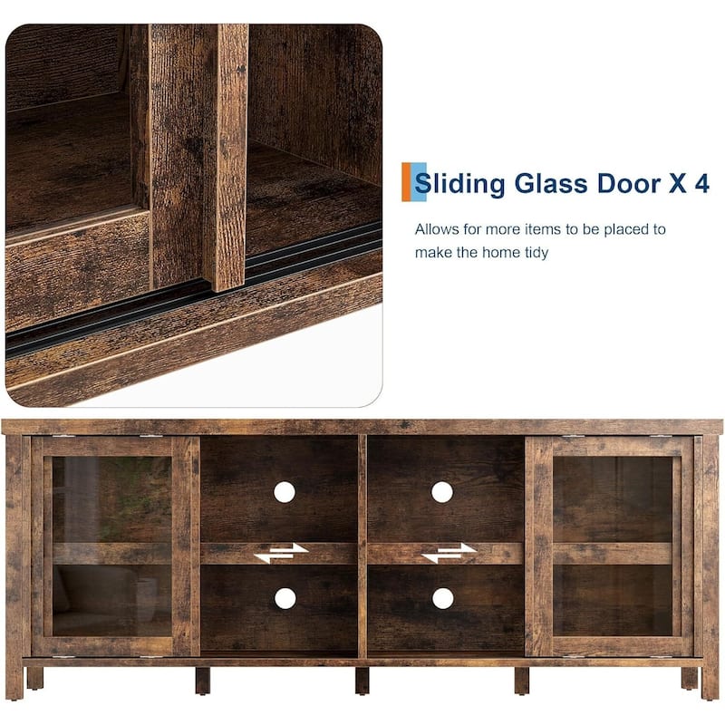 TV Stand, with 4 Sliding Glass Doors & Storage Cabinet