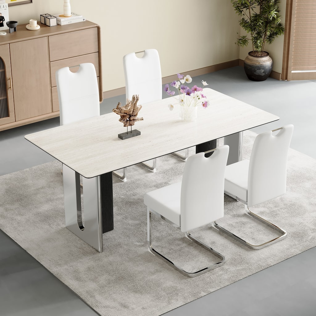 4 Piece PU Leather Kitchen Dining Chairs with Thick Cushions, Inner Springs, Metal Frame for Dining Room Kitchen Living Room