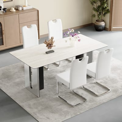 Set of 4 white thickened dining chairs with built- in spring packages and ergonomic design,perfectly blending comfort an
