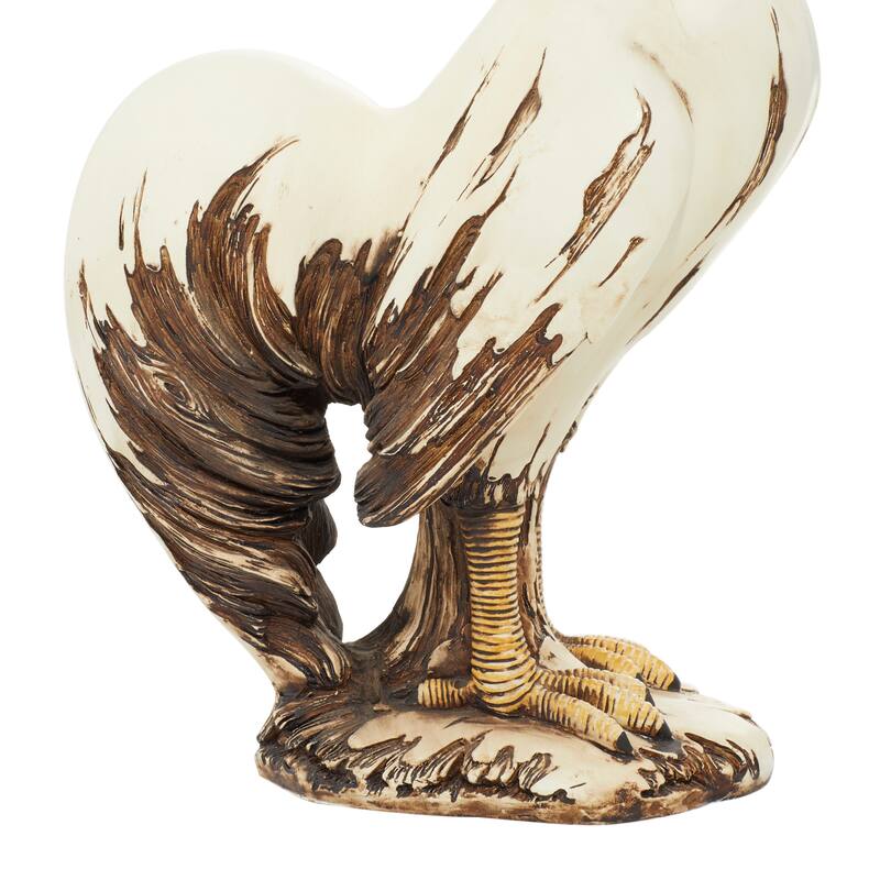 White Polystone Indoor Outdoor Rooster Decorative Garden Sculpture