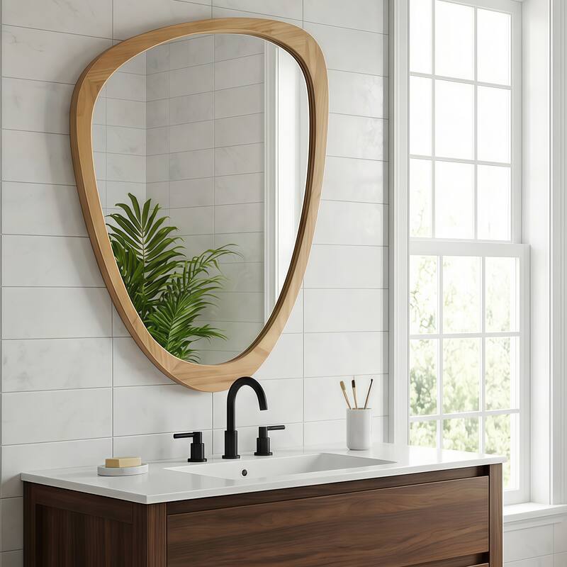 24"x36" Irregular Solid Wood Frame Decorative Mirror,For Bedroom, Bathroom, Living Room, Entryway