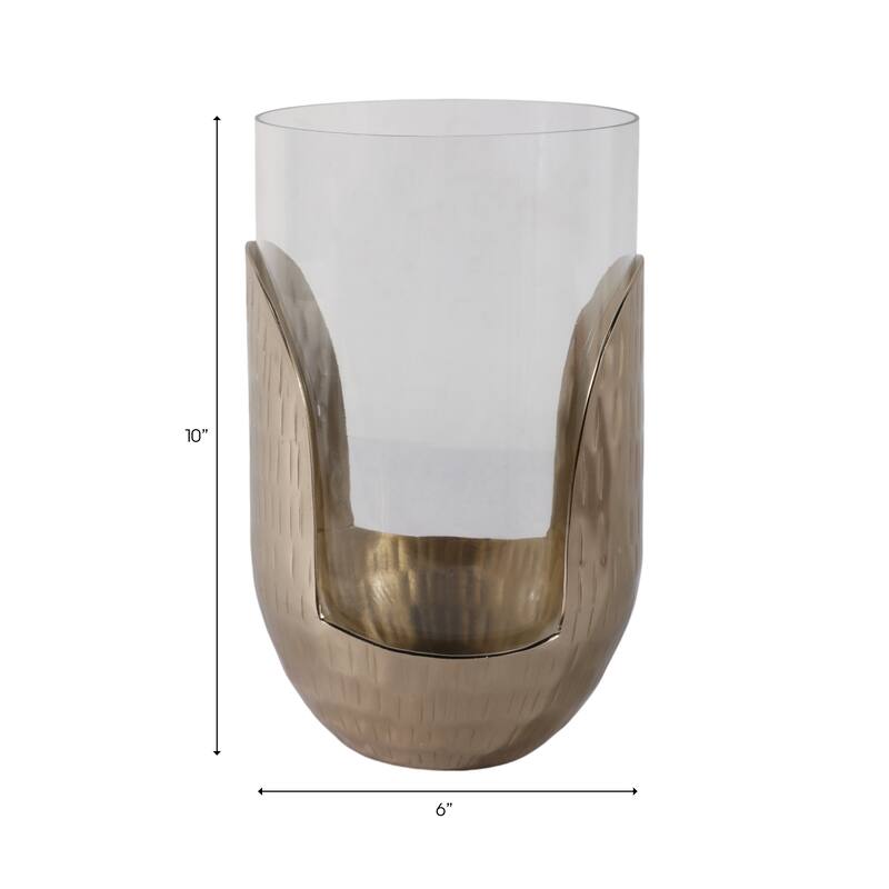 Decorative Glass Hurricane Candle Holder with Metal Base - Gold & Clear