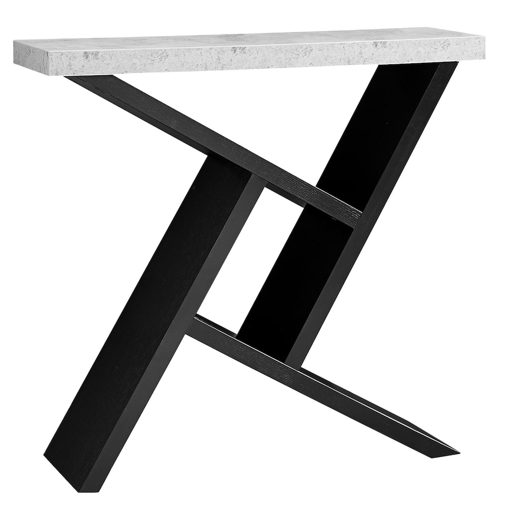 Stylish Rectangular 2-Shelf Console Table with Abstract Wooden Base Slim Design for Living Room - 35.5”L x 11.5”W x 34”H