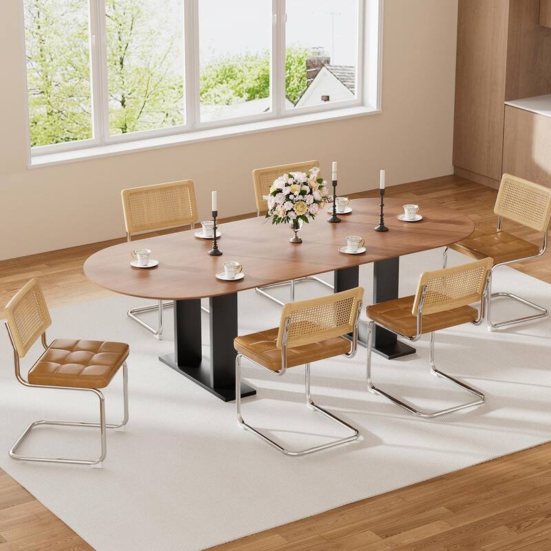 Mid-Century Modern Chairs Set - Faux Leather & Rattan