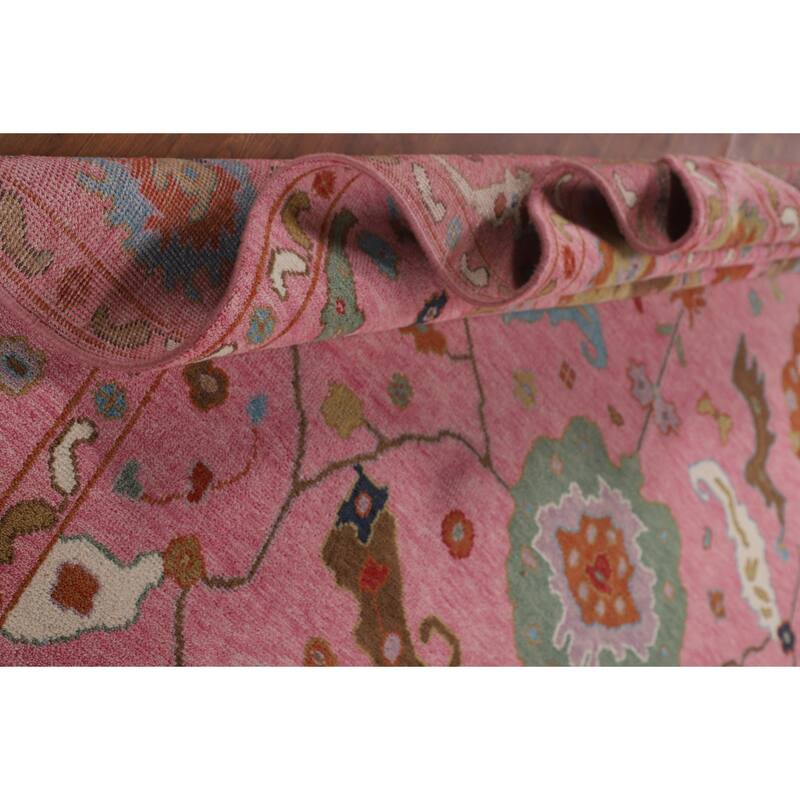 All-Over Pink Oushak Oriental Area Rug Handmade Wool Carpet - 8'10"x 11'10"