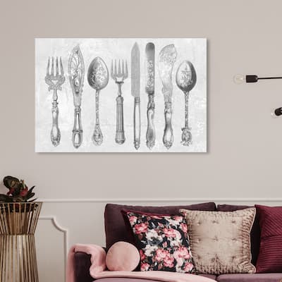 Wynwood Studio 'Royal Cutlery Grey' Food and Cuisine Wall Art Canvas Print Cooking and Chef - Gray, White