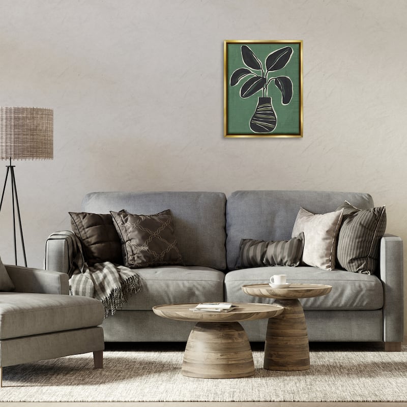 Stupell House Plant on Green Framed Floater Canvas Wall Art Design By June Erica Vess
