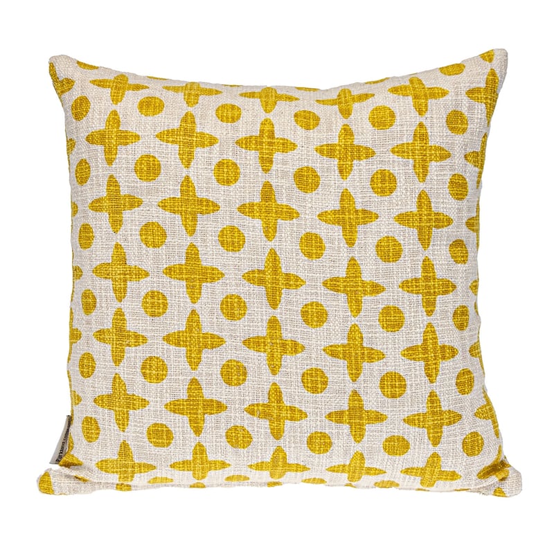 HomeRoots 18" Yellow and White Geometric Cotton Throw Pillow