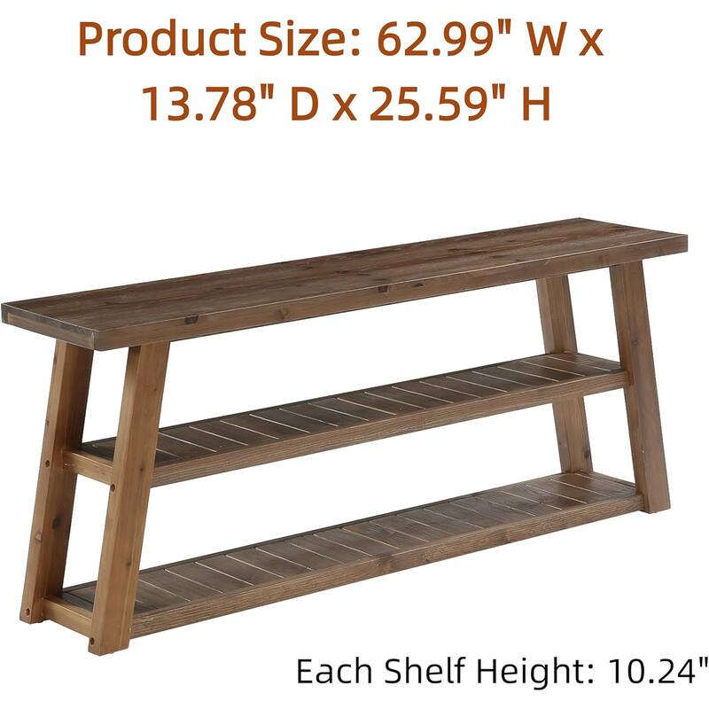 63" 3-Tier Solid Wood TV Stand, Rustic Entertainment Center for Living Room