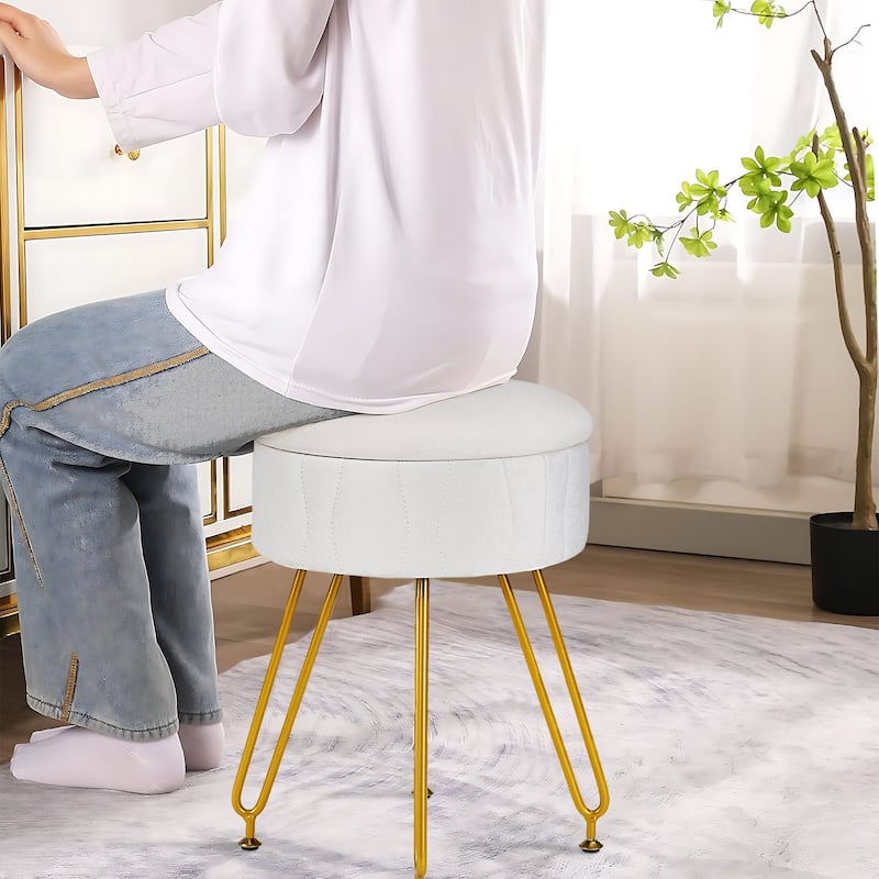 VECELO Multi-Functional Velvet Vanity Stool Chairs 18.5"H Tufted Small Stools with Metal Legs Modern Storage Footstool Ottomans
