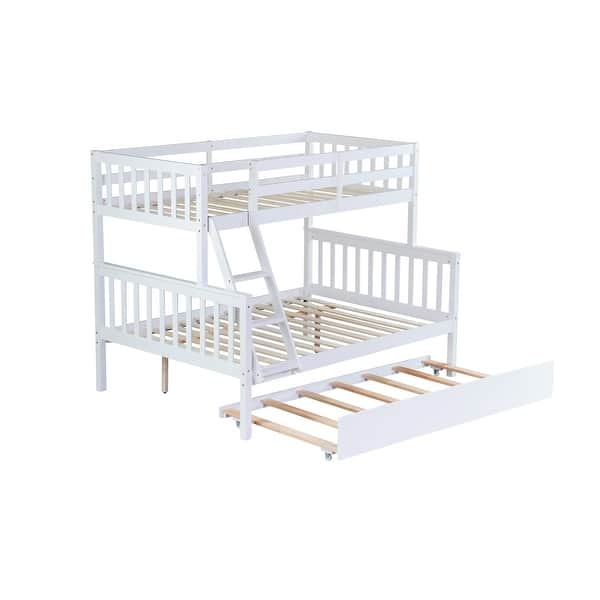slide 2 of 5, Twin over Full Bunk Bed Detachable Bed with Twin Size Trundle, Convertible Ladder and Guardrail White