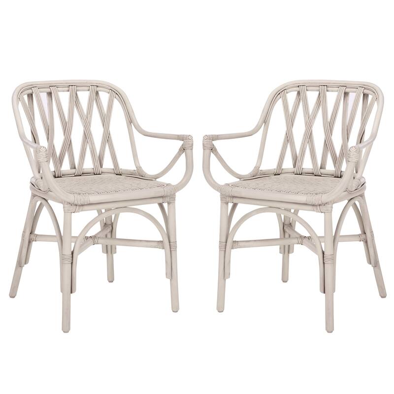 SAFAVIEH Home Serafima Rattan Arm Chair (Set of 2) - 22"W x 22"D x 33"H - White Washed