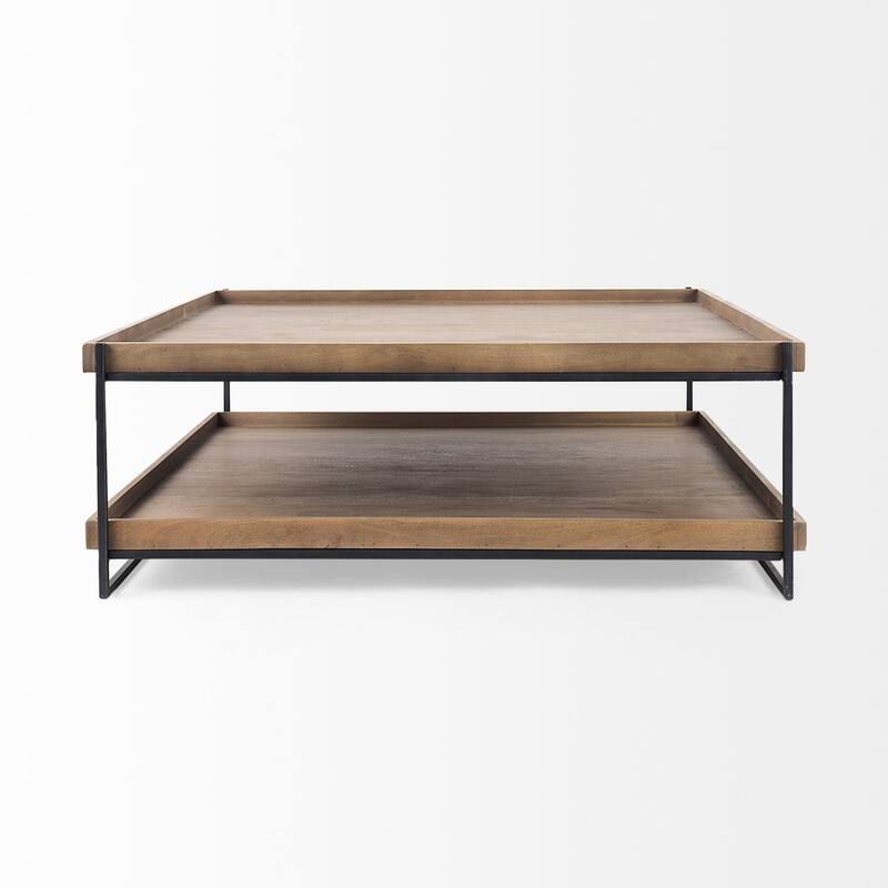 Trey Medium Brown Solid Wood w/Black Metal Frame Two-Tier Coffee Table - 48.0L x 46.0W x 17.0H