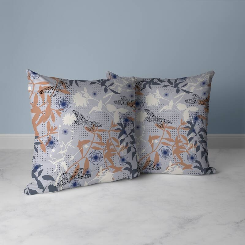 Butterfly Floral Orbit Faux Suede Reversible Throw Pillow Gray and Orange