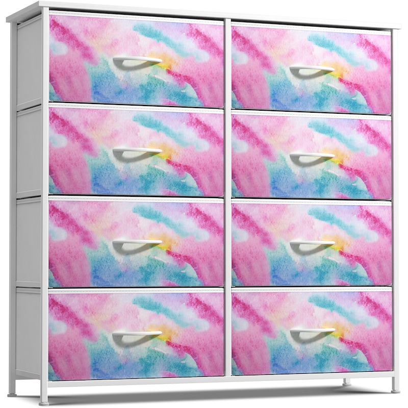 Sorbus Kids Dresser with 8 Drawers - Storage Dresser with 8 Drawers Chest Organizer Nightstand Steel Frame Wood Top & Handles - Tie-Dye Pink/Blue