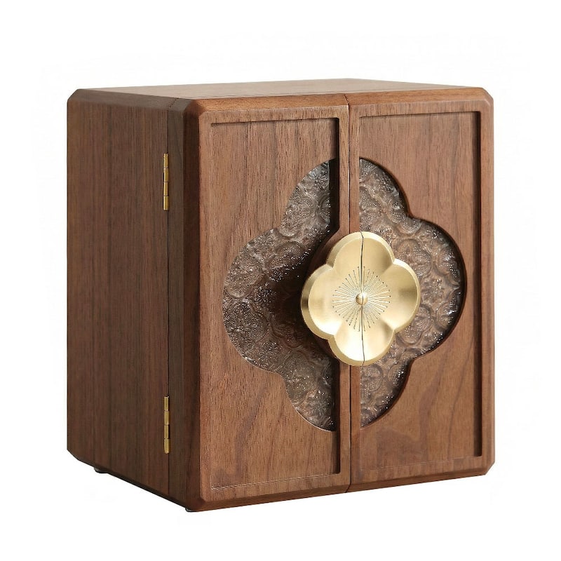 Walnut Color Double Doors with Begonia Handle 5-Layer High Capacity Jewelry Box - 9.06