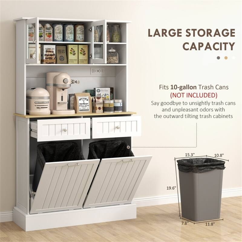 Multi-Functional Kitchen Pantry Cabinet with Drawers Tilt Out Cabinets Adjustable Shelves Tempered Glass Anti Tipping for Home