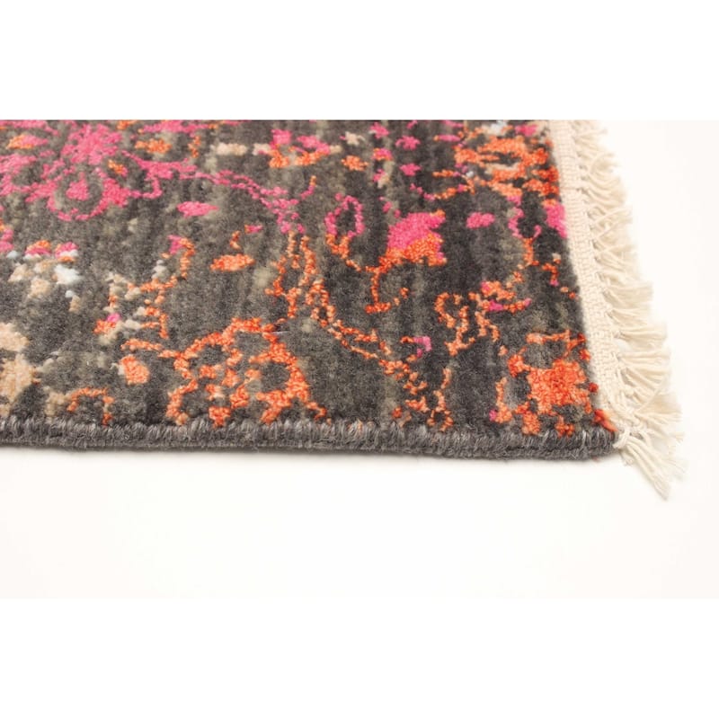 ECARPETGALLERY Hand-knotted Heritage Grey Silk, Wool Rug - 2' 7" x 8' 1"
