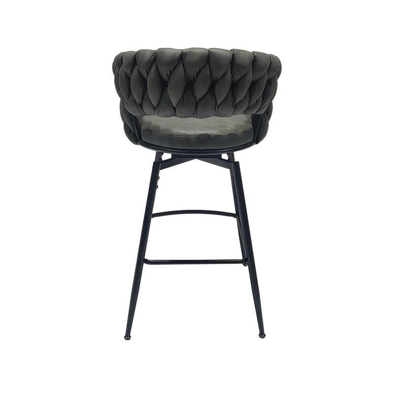Counter Height Bar Stools Set of 2, Swivel Bar Stools with Woven Back, Kitchen Island Chairs with Footrest and Metal Frame
