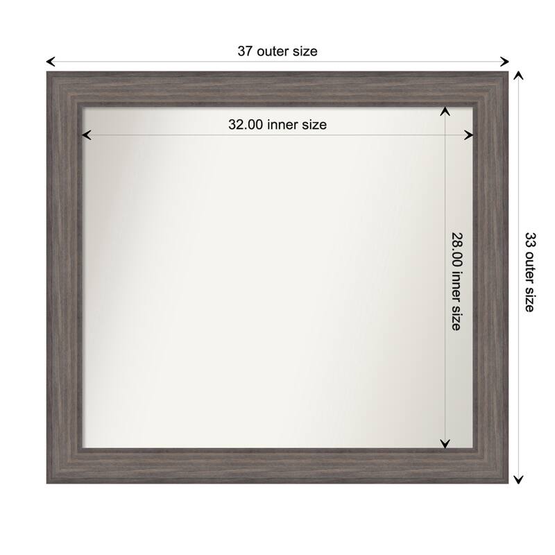 Country Barnwood Framed Non-Beveled Custom Wall Mirror, Bathroom Vanity Mirror - Outer Size: 37.25 x 33.25