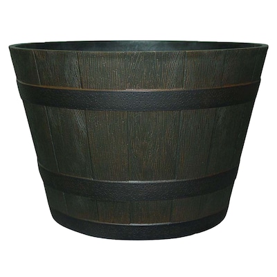22.5 in. Dia x 15 in. H 70 qt. Dark Brown High-Density Resin Whiskey Barrel Outdoor Planter with Wheels