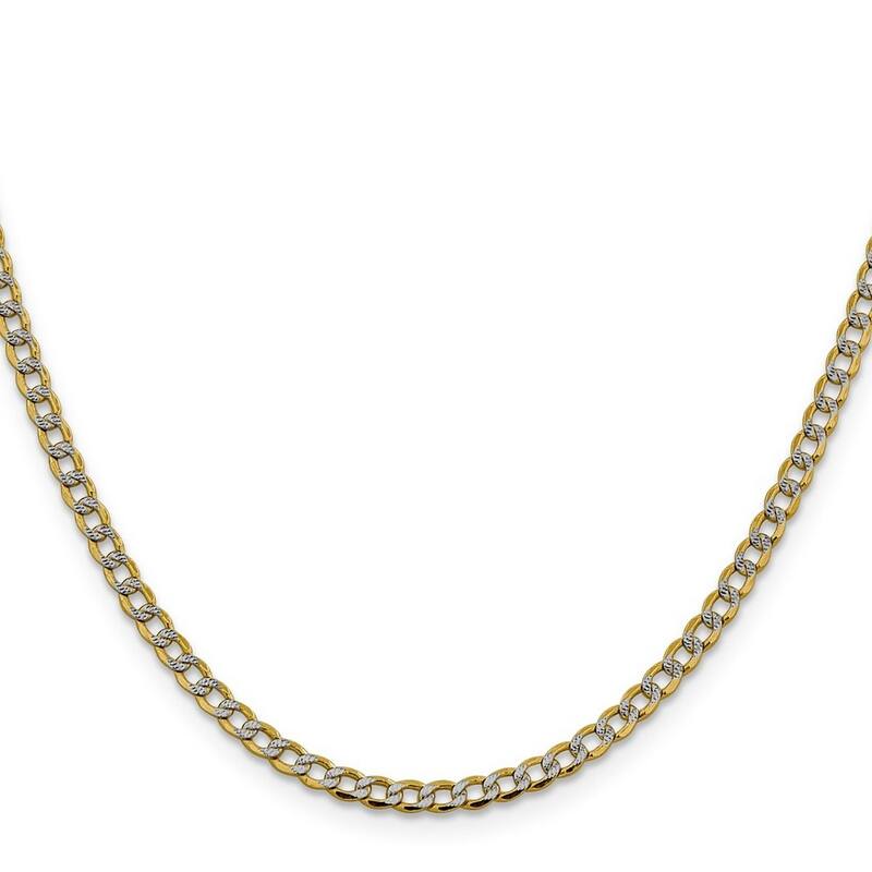 Curata 14k Yellow Gold 3.4mm Semi solid Pave Curb Chain Bracelet