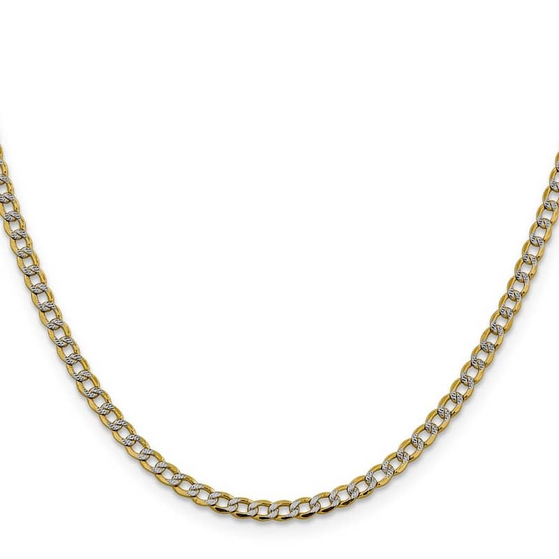Curata 14k Yellow Gold Mens 3.4mm Semi solid Pave Curb Chain Bracelet Options: 8" 9"