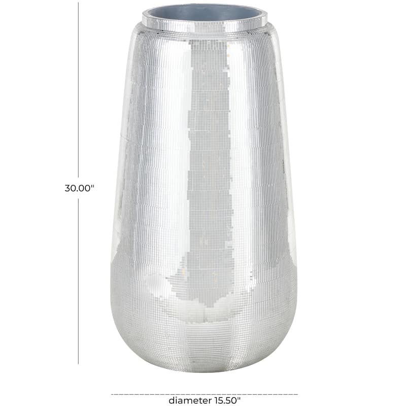 Fiberglass Mosaic Floor Decorative Vase with Blue Interior - Silver - Roche River Decor