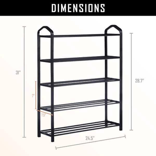 31 in. H 15-Pair 5-Tier Black plastic Shoe Rack, Sturdy Shoe Shelf Storage for Bedroom, Entryway and Hallway
