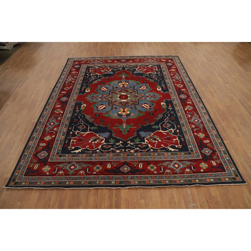 Hand Knotted Oriental 100% Wool Carpet Traditional Medallion Red Heriz (serapi) Area Rug - 11' 8'' X 9' 1''