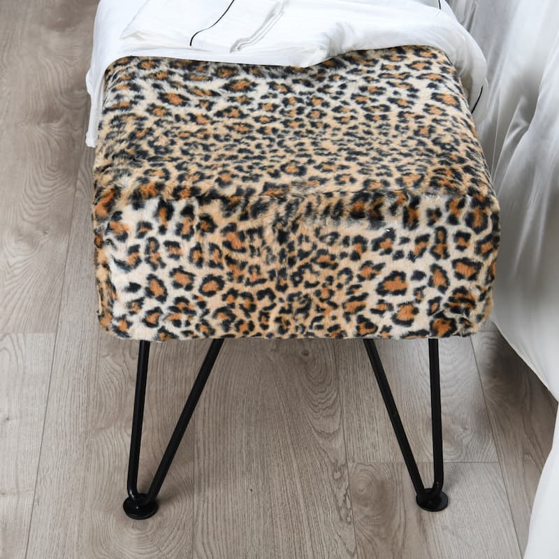 Home Soft Things Animal Pattern Ottoman Bench with Black Metal Legs