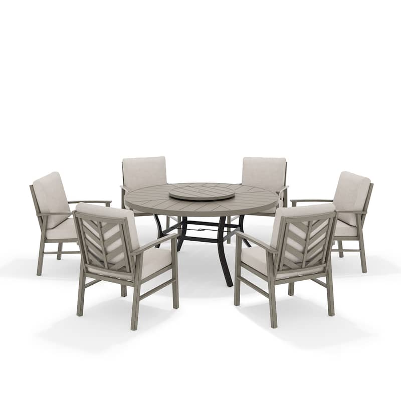 Patio Aluminum Round 59.5" Dining Table With Outdoor Chairs