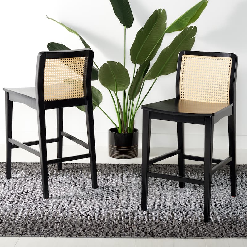 SAFAVIEH Home Benicio 25-inch Rattan Counter Stool [SET of 2] - 19Wx22Dx38H