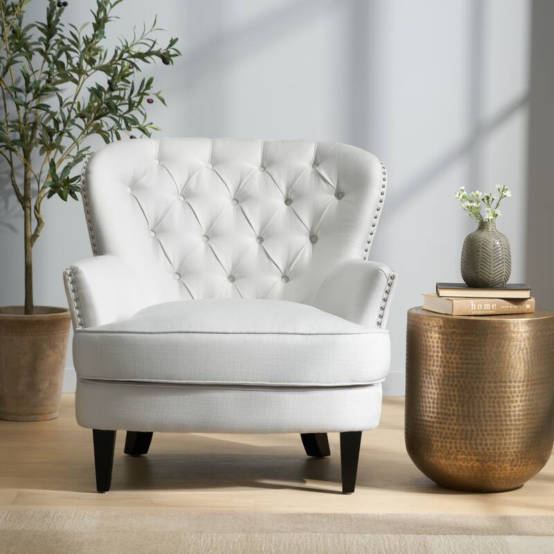 Mid-Century Accent Chair, Upholstered Armchair with Nailhead Trim and Solid Wood Legs, Tufted Lounge Reading Chair Single Sofa