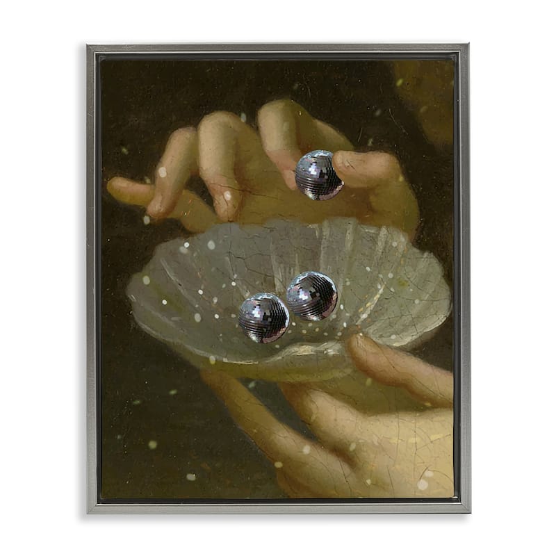 Stupell Classic Disco Clam Pearls Framed Floater Canvas Wall Art Design By Lil' Rue - 25 x 31 - Grey