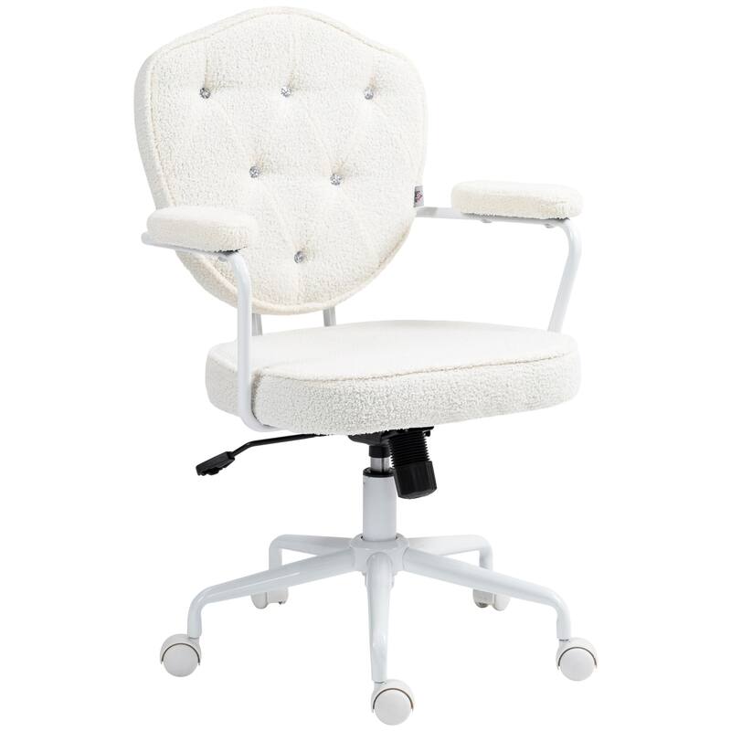 Cozy Teddy Fleece Office Chair, Cute Home Computer Desk Chair, Swivel Vanity Chair - Cream White