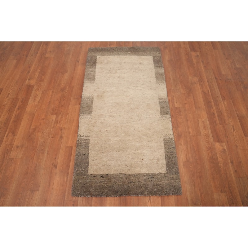 Hand Knotted Oriental 100% Wool Carpet Modern Modern Beige & Ivories Gabbeh Runner Rug - 4' 6'' X 2' 3''