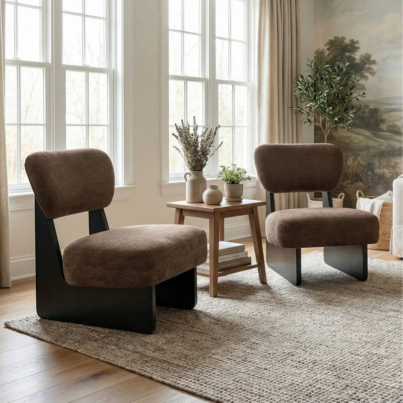Christopher Knight Home - Vincent Polyester Upholstered Lounge Chair with Solid Wood Base (Set of 2） - Black+Dark Brown